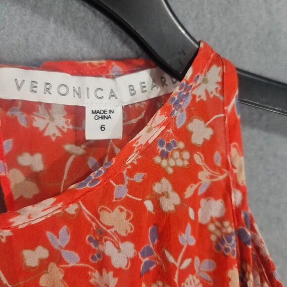 Veronica Beard Flyn Bow Silk Blouse Sz 6 Tie Sleeves Red Floral Boho Summer - Picture 3 of 7